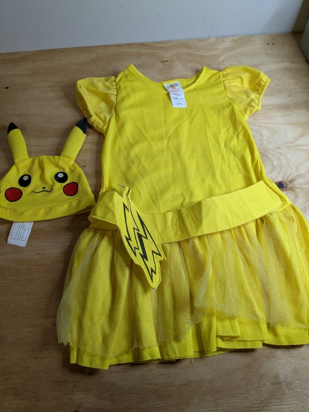 Girls Pokemon Pikachu Costume Sz L Dress With Hat Yellow Costume Dress